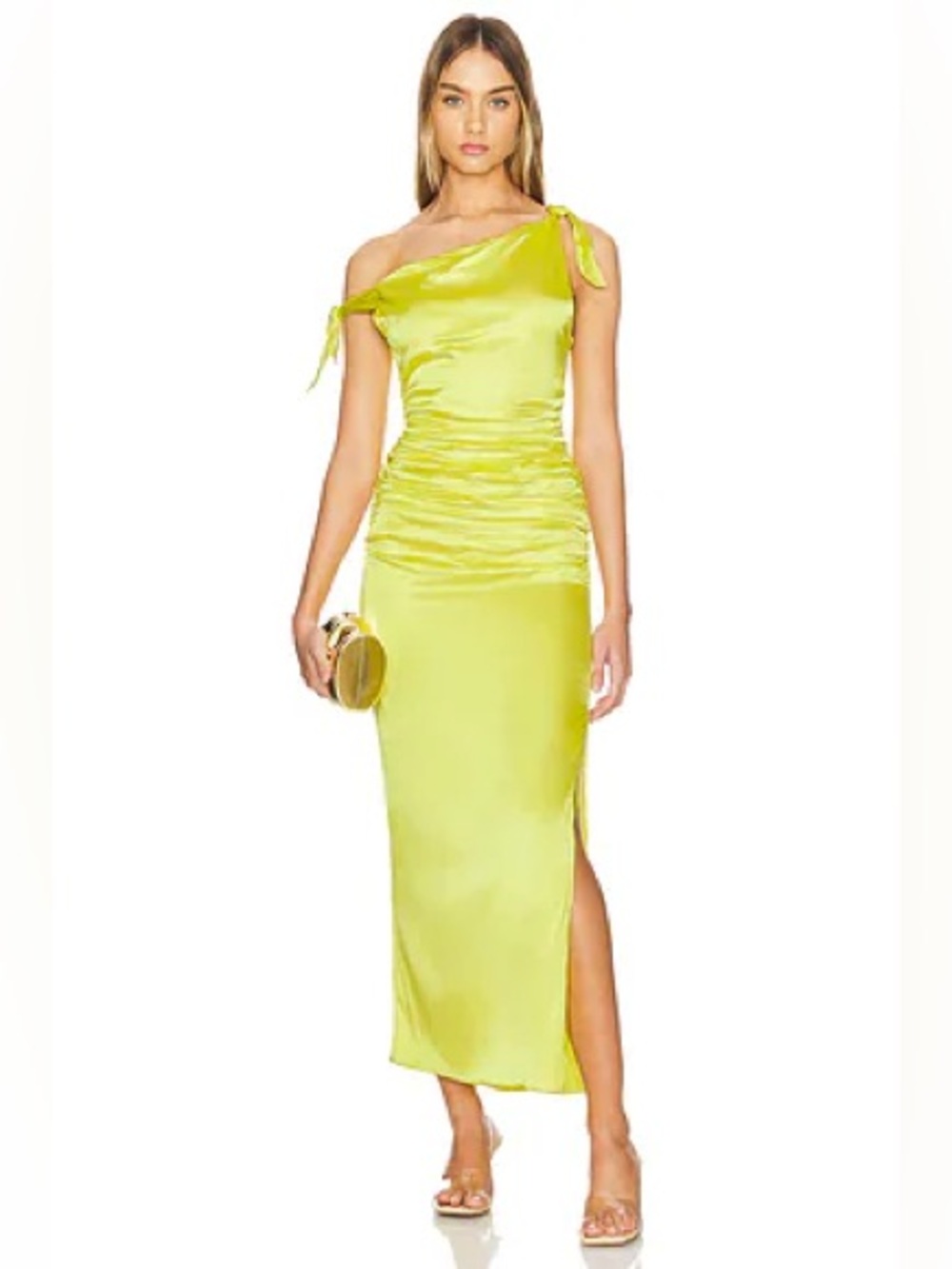 Alice + Olivia Marilla Off-the-Shoulder Ruched Maxi Dress in Happy Yellow